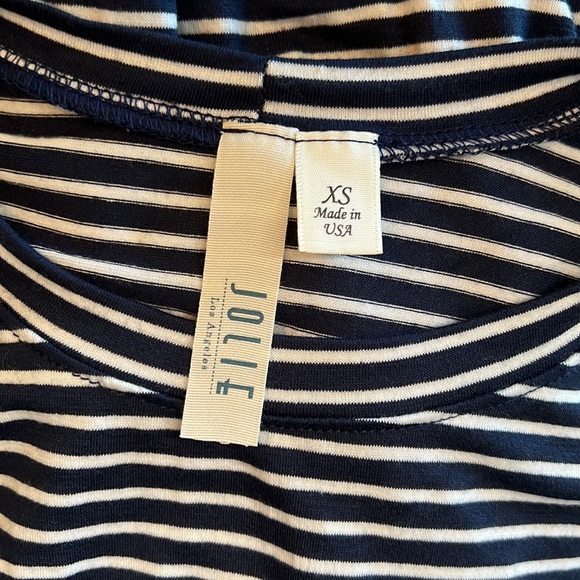 JOLIE navy/white striped long sleeve top, open shoulder, heart patch size XS - Picture 6 of 7